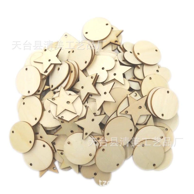 35mm double hole round wood/heart/five-pointed star/heart/love wood mixed decorative wood accessories
