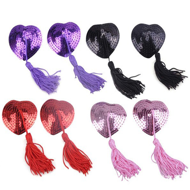 Picture of Sexy tassel heart-shaped sequin breast paste sexy underwear accessories sexy anti-exposure seamless sexy lingerie blood drop