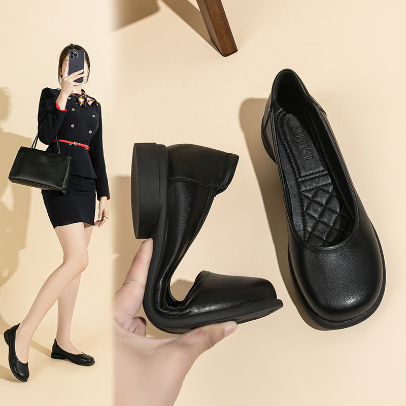 665-2 Work Shoes for Women, Spring and Summer Soft-Soled Flats, Stewardess Work Shoes, Black Professional Interview Shoes That Will Not Tire Your Feet after Standing for a Long Time