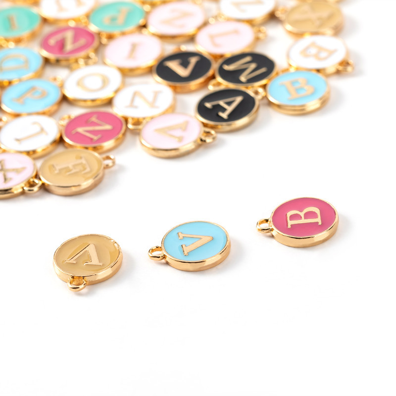 Picture of 1 diy jewelry accessories drop oil bracelet earrings small pendant drop oil 26 English letters alloy bracelet pendant