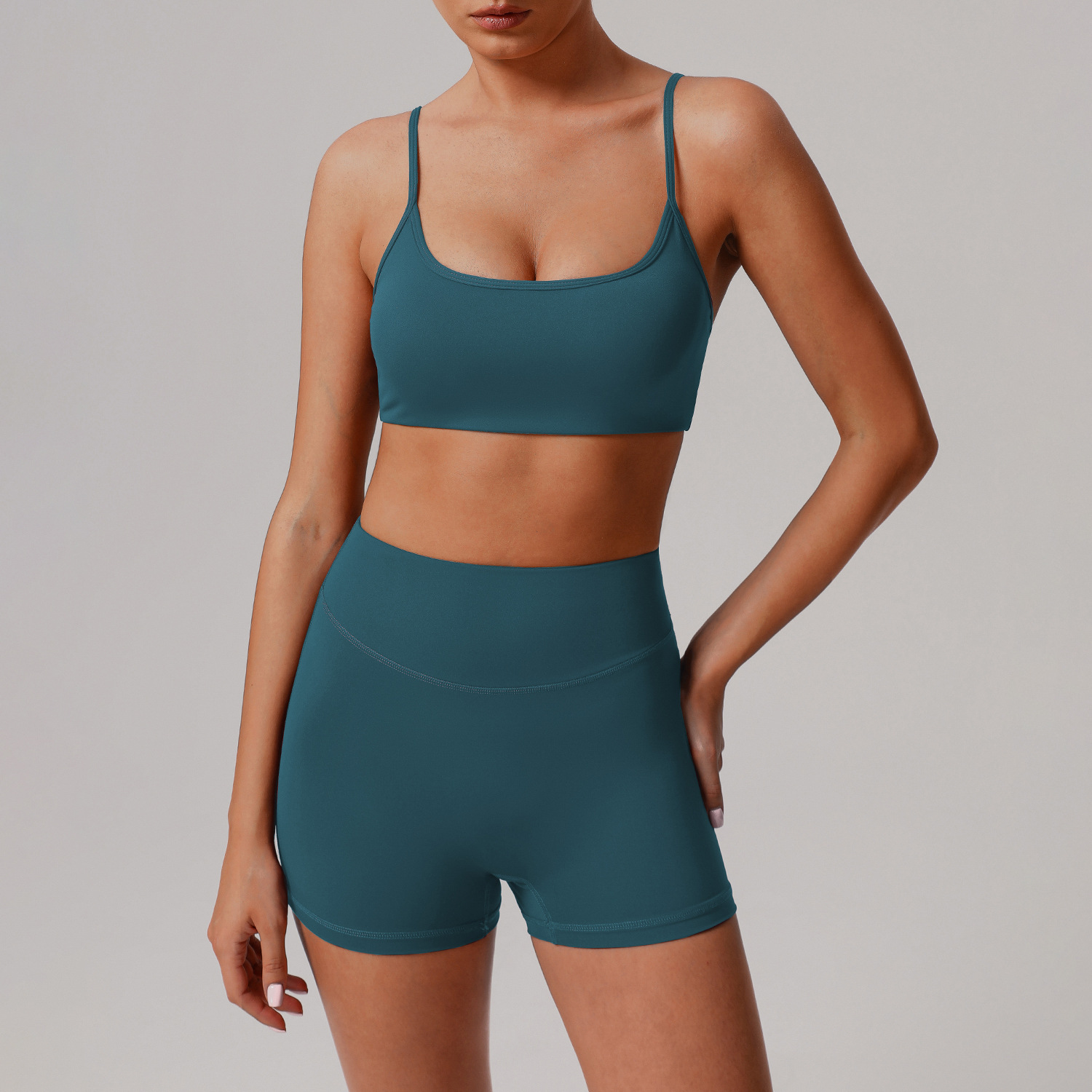 Picture of European and American Solid Color Tight Naked Yoga suit High Elastic Breathable Fitness Clothes Outdoor Body Shaping Running Sports suit Women