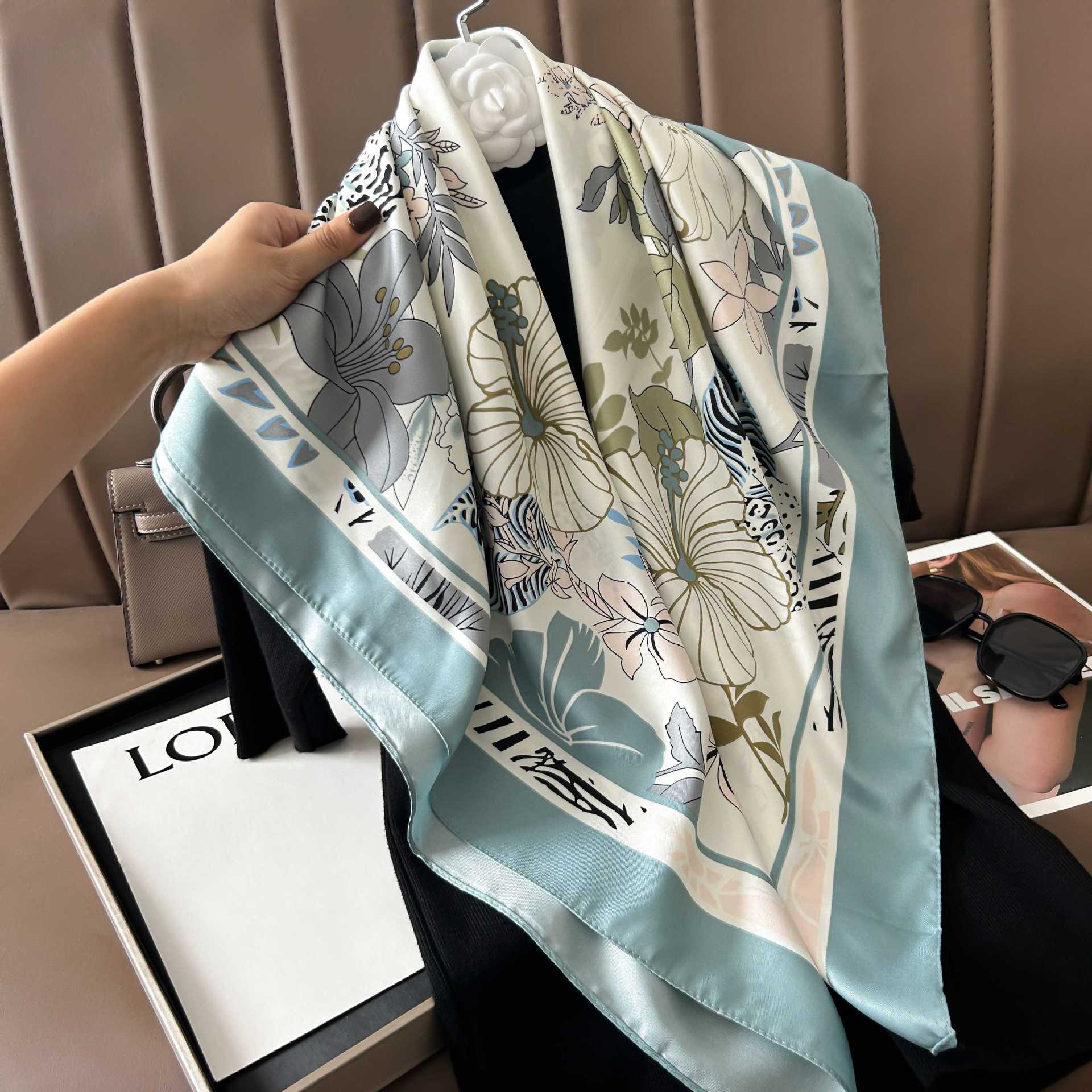 Picture of New 90cm Large Square Silk Elegant High-grade Decorative Shawl Women's Silk Scarf Fashion All-match Professional Scarf