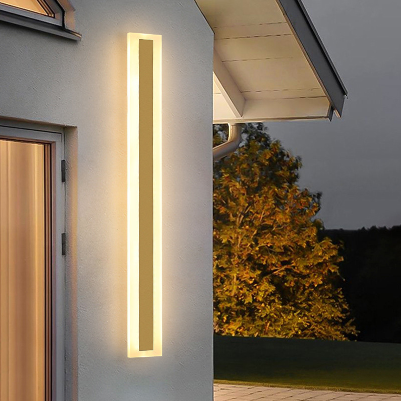 Golden long strip outdoor wall lamp minimalist villa yard LED courtyard lamp simple modern exterior door door light