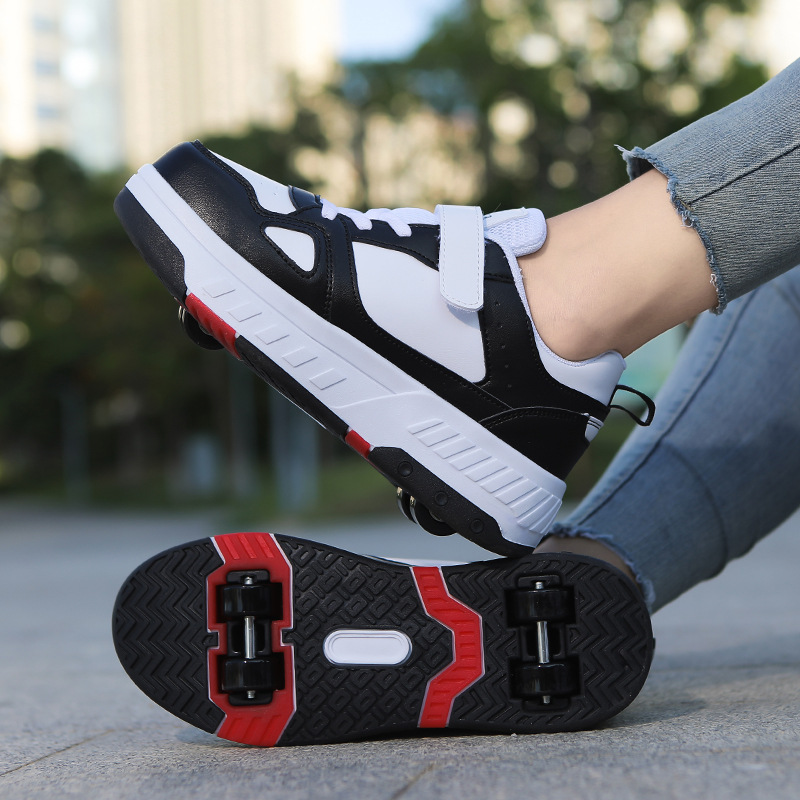Picture of Pulley Heol Shoes Skate Shoes Four-wheel Deformation Shoes Children Adult Roller Skate Shoes Wheel Shoes Double Rai Wheel New