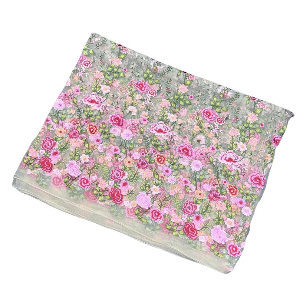 New Rose Mesh Embroidered Fabric Autumn Plant Evening Dress Fabric Clothing DIY Dress Fabric lace
