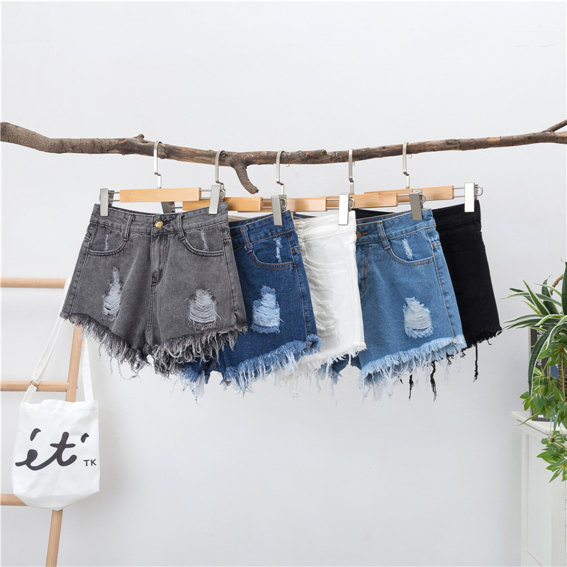 Picture of plus size chubby girl Loose Denim Shorts Women's Summer Korean-style High Waist Ripped 100.00kg Slim-fit Wide Leg A- shaped Hot Pants