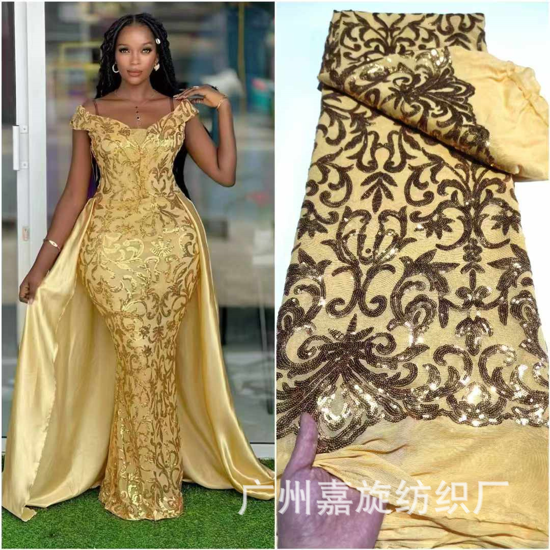 African sequins lace new totem sequins stretch mesh lace African banquet dress fabric