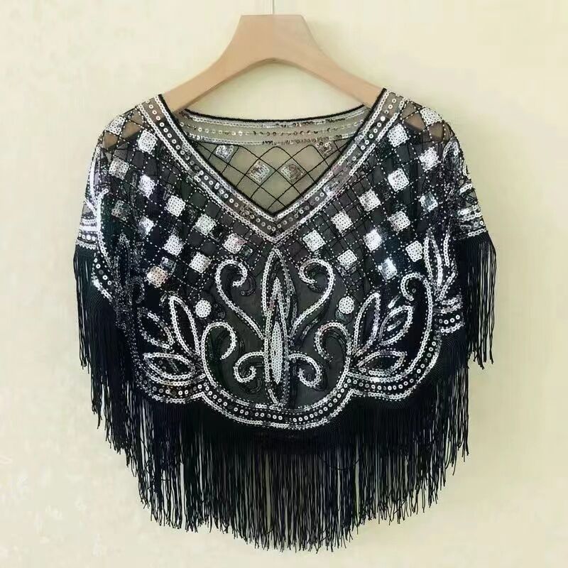 Picture of Tassel Shawl Women's Summer Sequin Mesh New Cyber Celebrant All-match Western Style Summer High-grade Outer Jacket Fashion Cape
