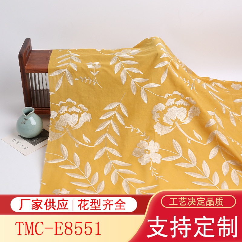 rhyme cotton fabric human silk thread embroidery fabric spring and summer leisure suit dress sunscreen fabric