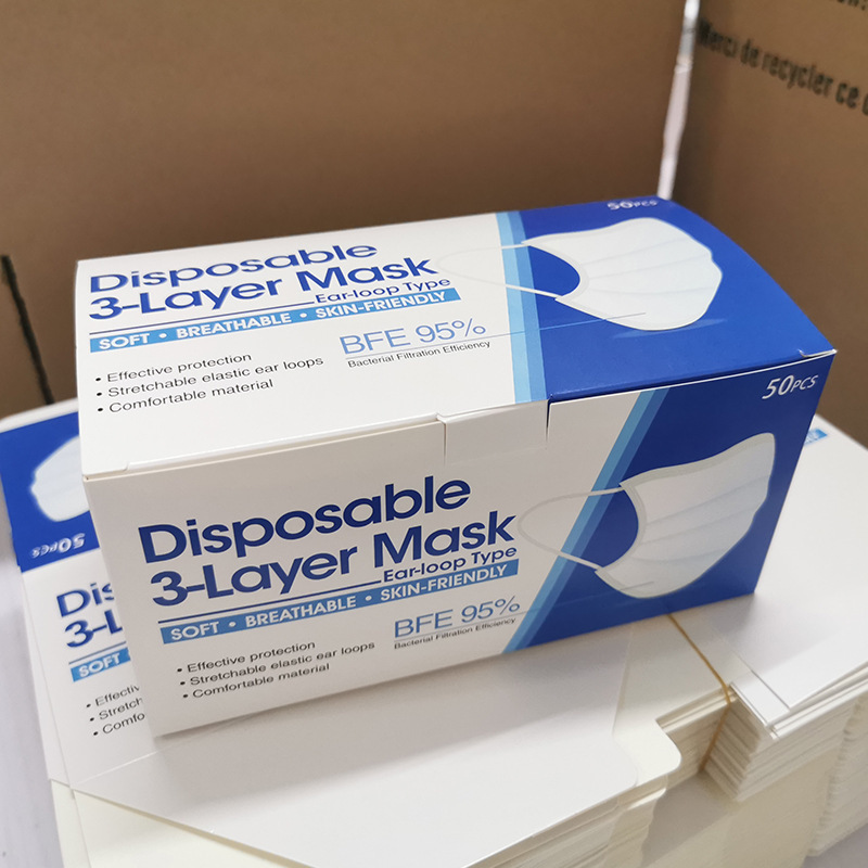 Spot Cross-Border English Adult Protective Mask Packaging Box Civilian Mask Packaging Box Face Mask Color Box
