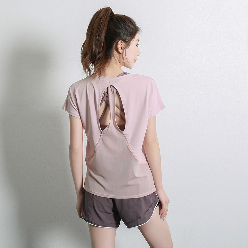 New Sports Short-Sleeved Women's Quick-Drying Breathable Yoga T-Shirt Women's Backless Quick-Drying Loose Running Fitness Clothing Top