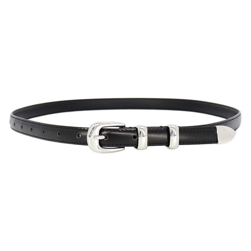 Korean style small belt genuine leather thin belt Women's simple silver buckle South Korea new style skirt decoration fashionable all-match waist-tight