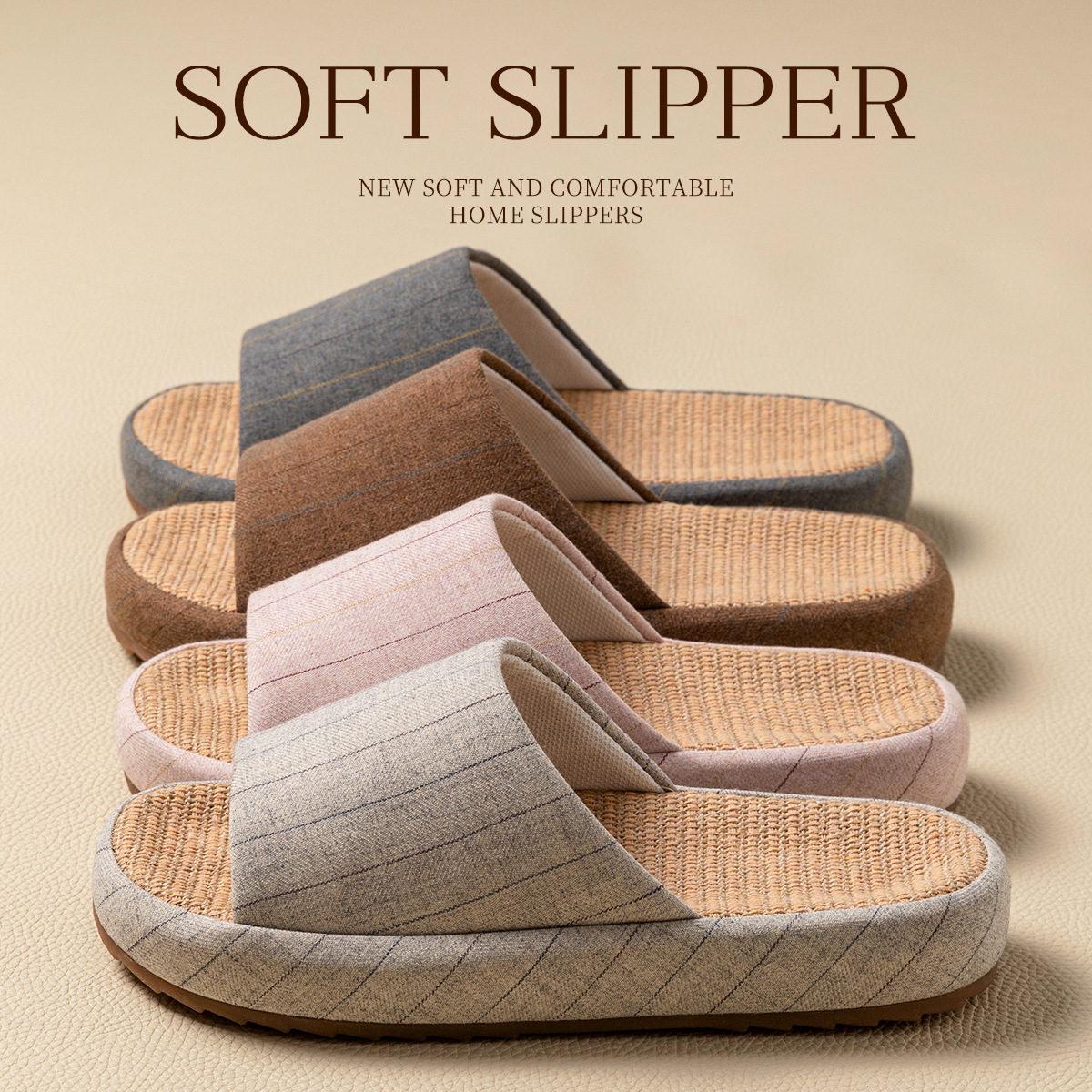 Linen Slippers Men's Indoor Home Four Seasons Quiet Breathable Sweat-Absorbing Non-Slip Cotton Linen Slippers Women's Spring and Autumn