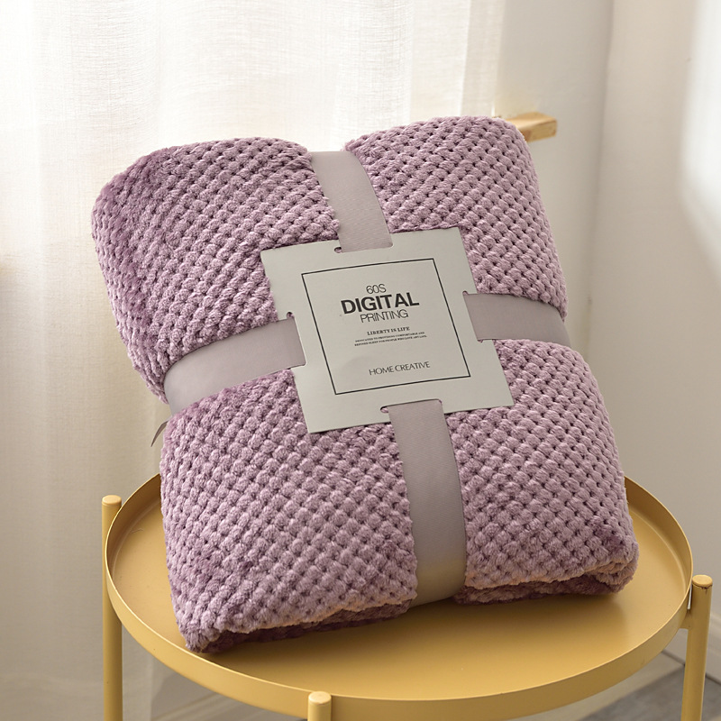 Picture of Thick solid color pineapple plaid sofa blanket flannel blanket coral fleece office air conditioning blanket gift blanket