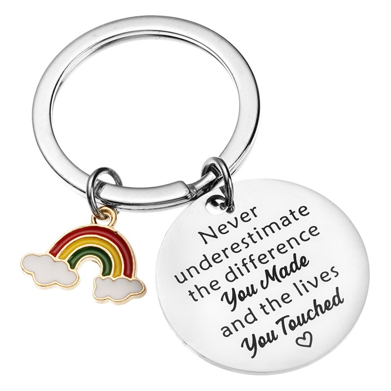 Amazon New Stainless Steel Keychain European and American Graduation Season Teaching Assistant Gift Rainbow Pendant Teacher's Day Gift