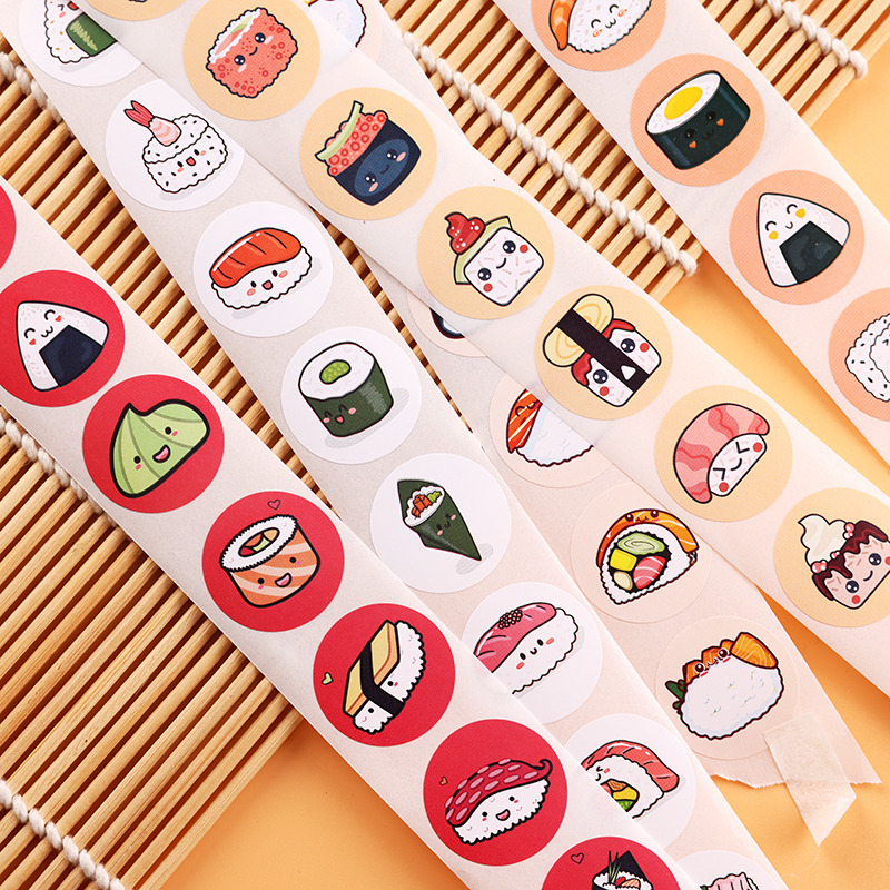 Japanese rotary sushi round seal 500PCS/roll sticker cartoon sticker roll sticker