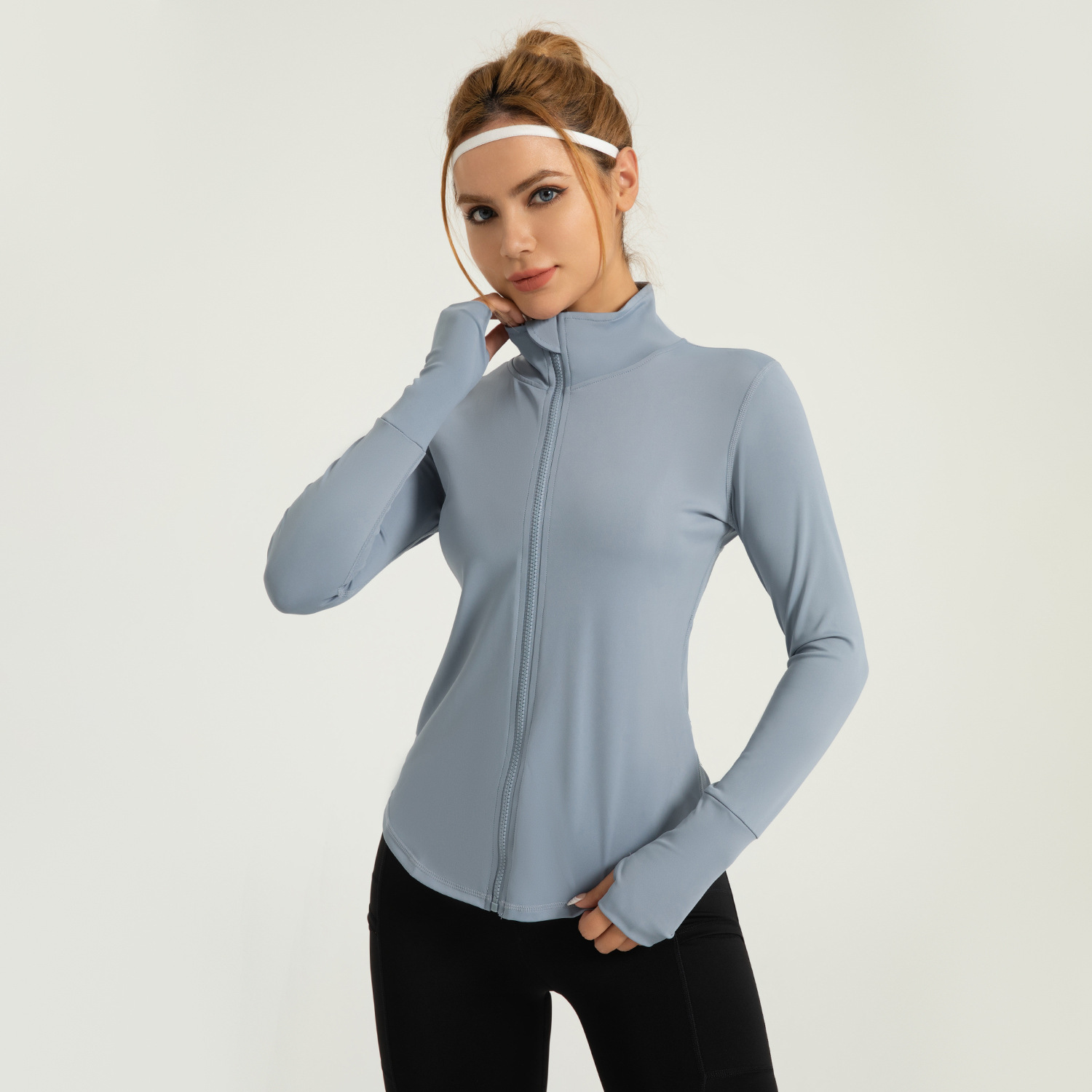 Cross-border area peach back flower yoga coat running fitness cycling windproof slim fit sports coat women