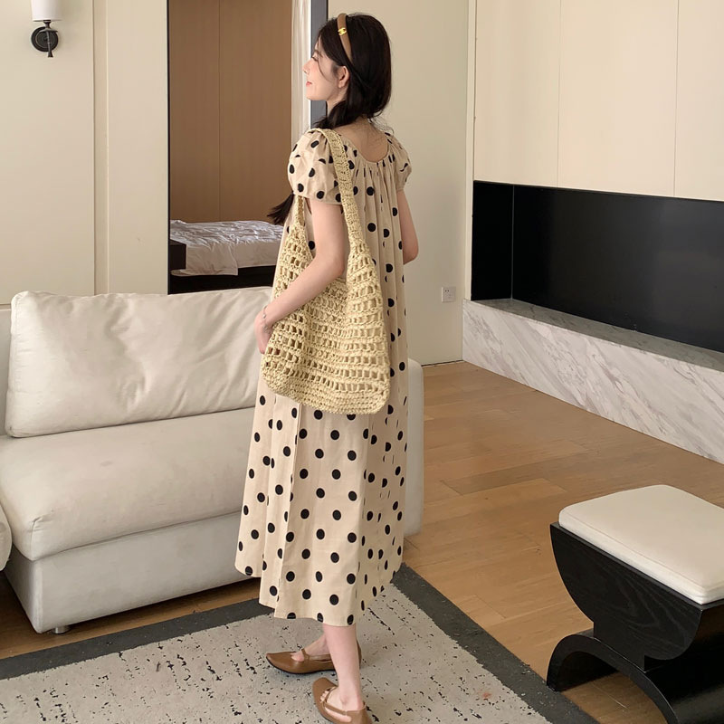 Picture of Pregnant Women Summer Dot dress 2024 New Age-reducing Loose Slimming Short-sleeved Summer Skirt Summer Mid-length