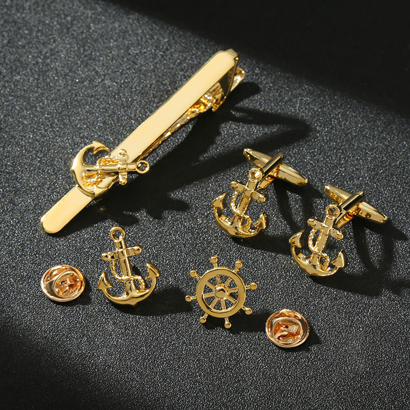 European and American Fashion Creative New Anchor Ship Tie Clip Men's Business Casual Cufflink Set Accessories Decoration