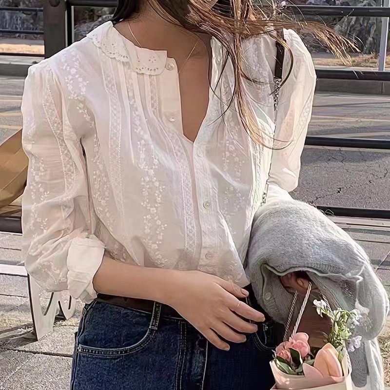 Small Korean style ins lace age-reducing versatile slimming casual puff sleeve niche design top shirt
