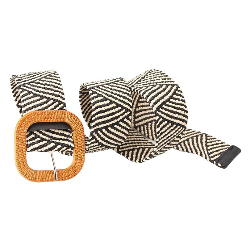 Women's Imitation Straw Wide Simple All-match Round Buckle Belt Mori Women's Cotton and Linen Elastic Woven Elastic Dress Decorative Belt