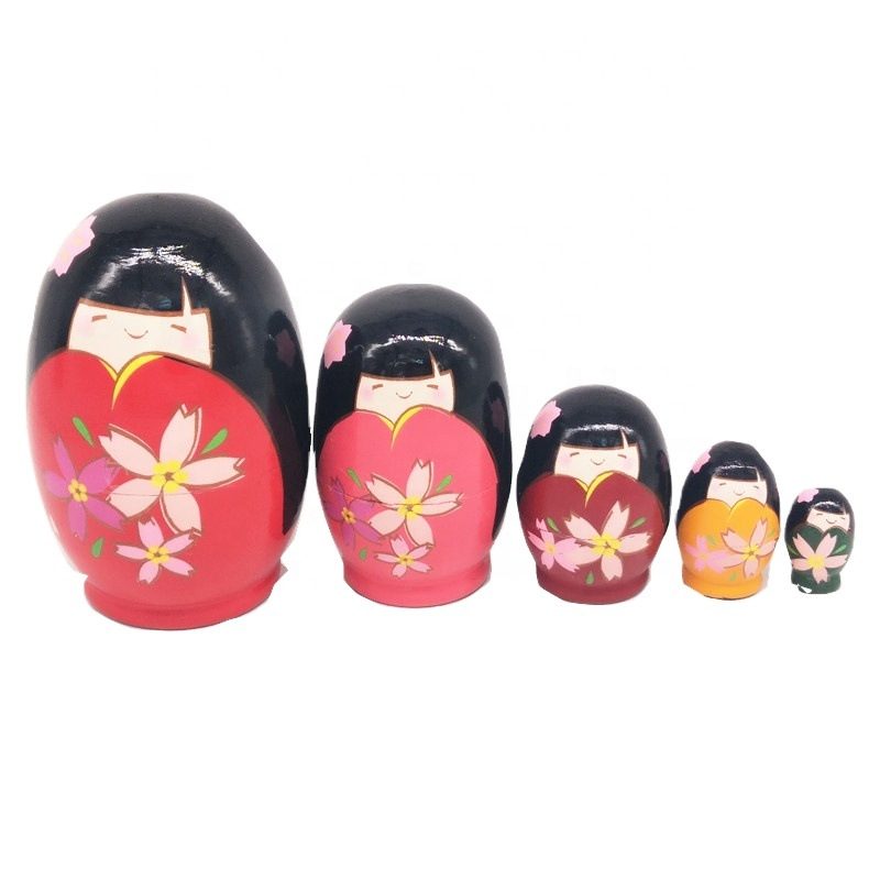 Five-layer Japanese girl Russian doll educational wooden toy craft gift home decoration decoration