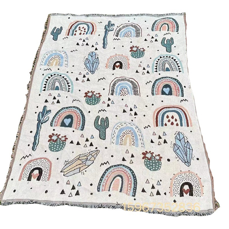 Custom jacquard tapestry outdoor picnic mat anti-cat scratch thread blanket retro sofa towel four seasons universal sofa blanket factory