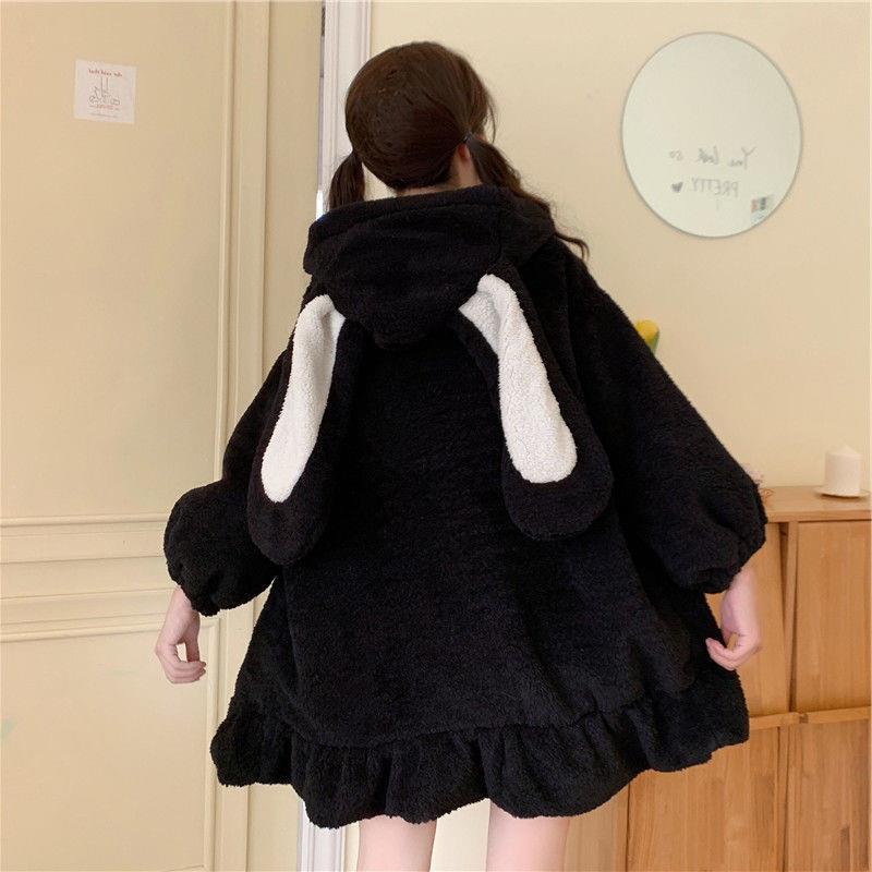 Picture of 2022 Autumn and Winter Japanese Soft Girl Rabbit Ear Mid-length Hooded Sweatshirt Women's Autumn and Winter Cashmere Coat Women