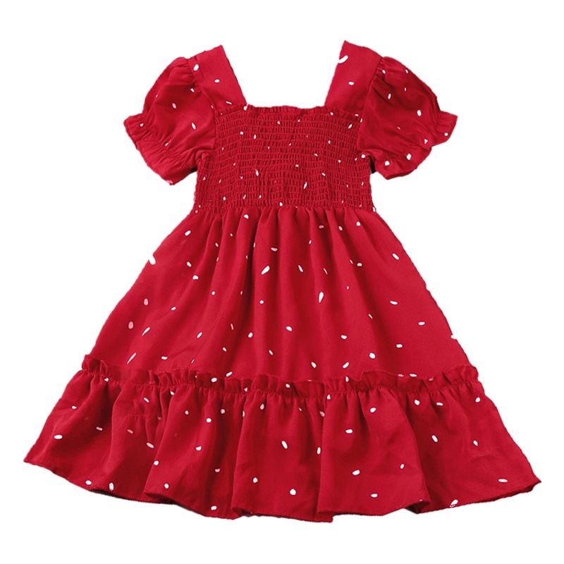 Girls dress explosions foreign trade children's clothing 2025 summer new western style wave point children's short sleeve princess skirt wholesale