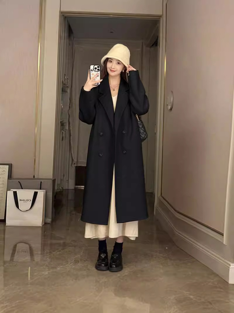 Picture of Oatmeal-Colored Double-Sided Woolen Coat for Women, 2025 Autumn and Winter New Korean Style Loose Mid-Length Popular Woolen Jacket