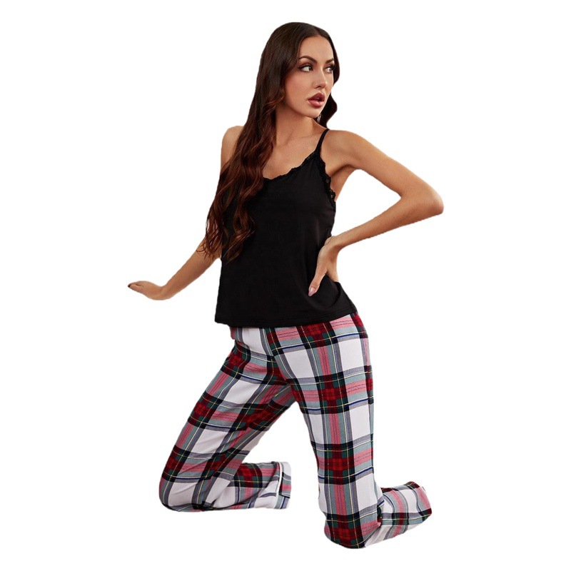 Amazon Cross-Border European and American Pajamas Women's Summer Halter Tops and Pants Two-Piece Home Clothes Russian Pantamas