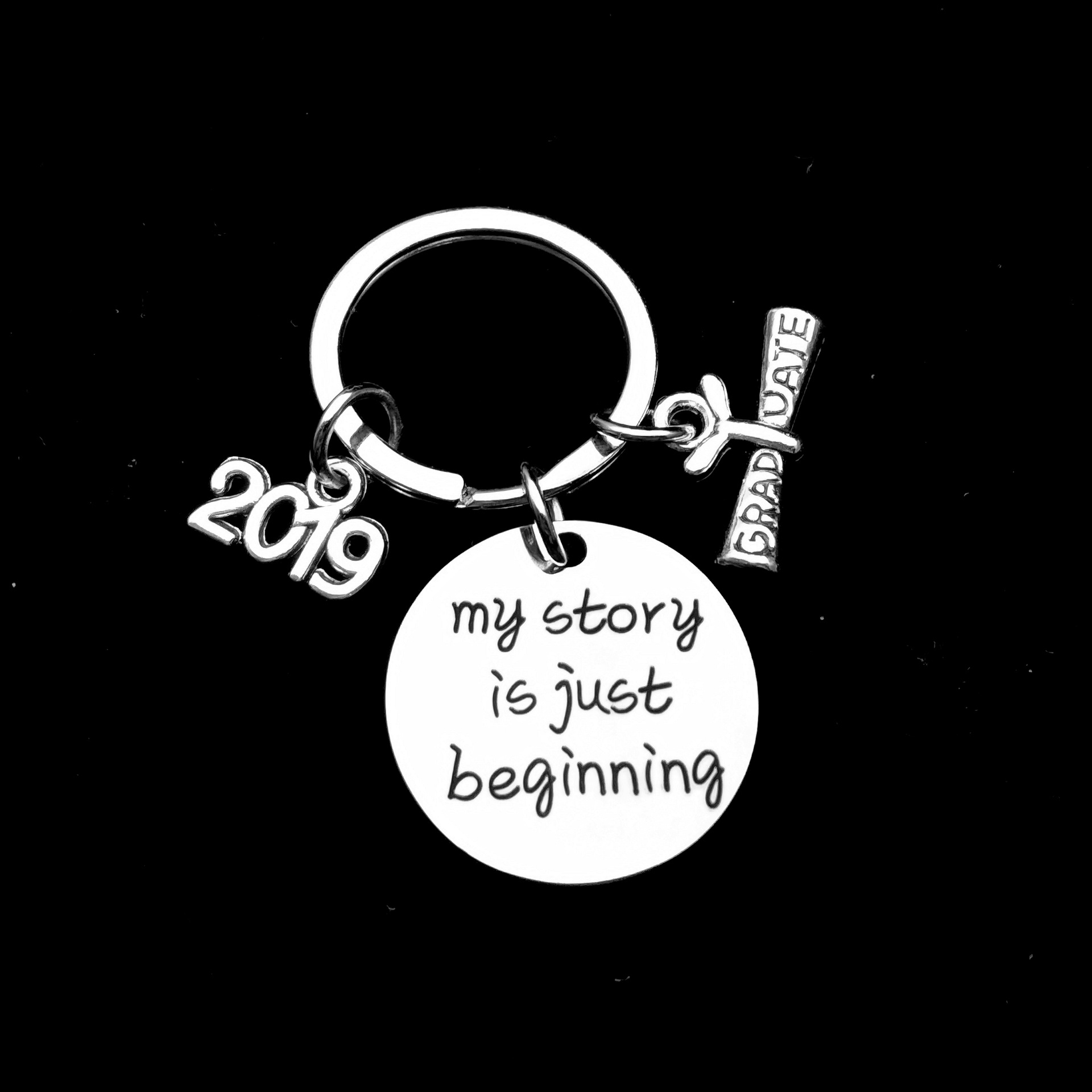 Wish Stainless Steel Keychain 2023 Graduate Gift Mystory..Beginning Titanium Steel Keychain