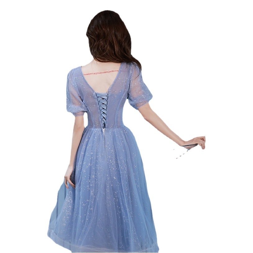 Small Evening Dress Female 2025 New Accessible Luxury Niche Blue High-End Super Fairy Host Bridesmaid Dress