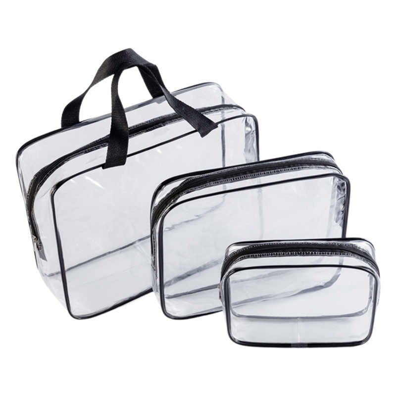 Cross-border supply transparent visual wash bag cosmetics storage bag gift packaging bag three-piece set can be printed LOGO