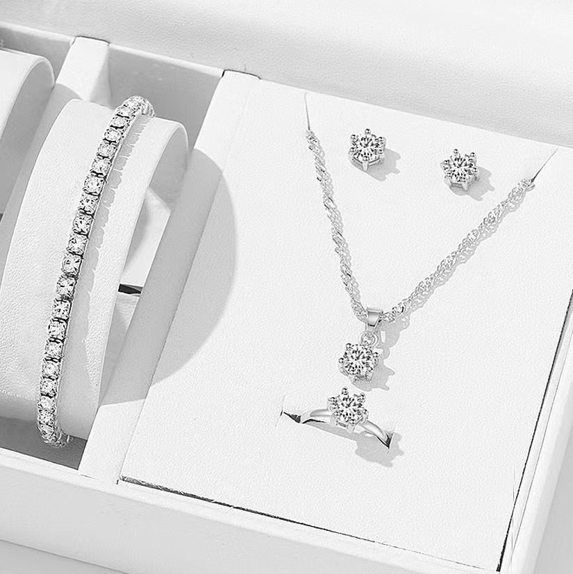 Picture of Cross-border New Jewelry suit Women's Fashion All-match Rhinestone Zircon Necklace Earrings Ring Watch Accessories