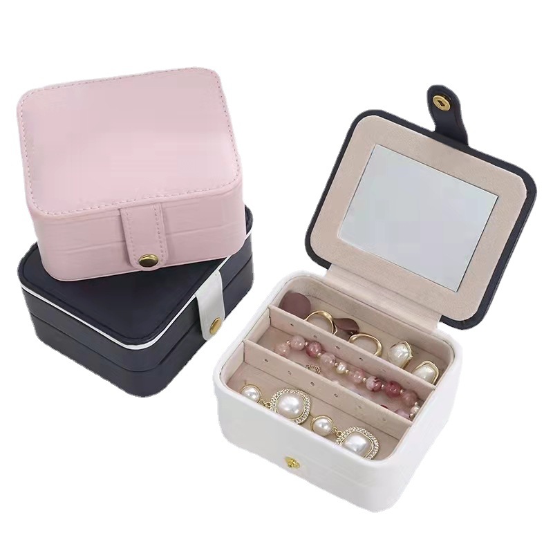 Picture of South Korea exquisite jewelry box multi-layer portable travel with mirror jewelry box earrings earrings packaging jewelry storage box
