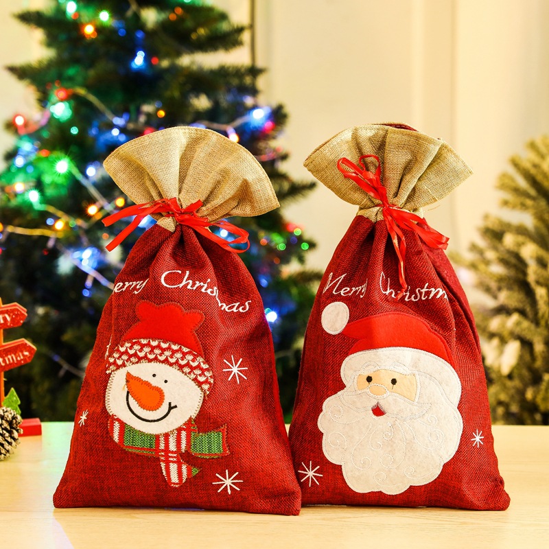 Picture of Christmas Gift Bag Apple Bag Large Bezel Drawstring Gift Bag Christmas Decoration Accessories Props Scene Layout