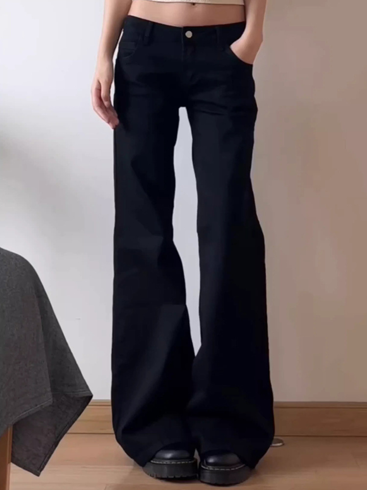 plus size American Style Hot Girl Black Low-Waist Wide-Leg Slimp Jeans Women's Early Autumn Loose All-Match Straight Pants