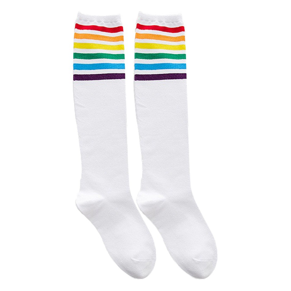 Simple cross-border women socks foreign trade color striped jk socks white long leg socks rainbow socks