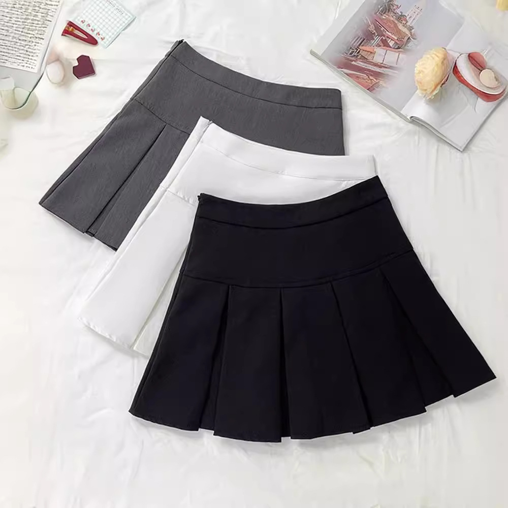 Grey Pleated Skirt Women's 2025 Summer New High Waist Skirt Design Sense Slimming All-match Anti-glare A- line Skirt