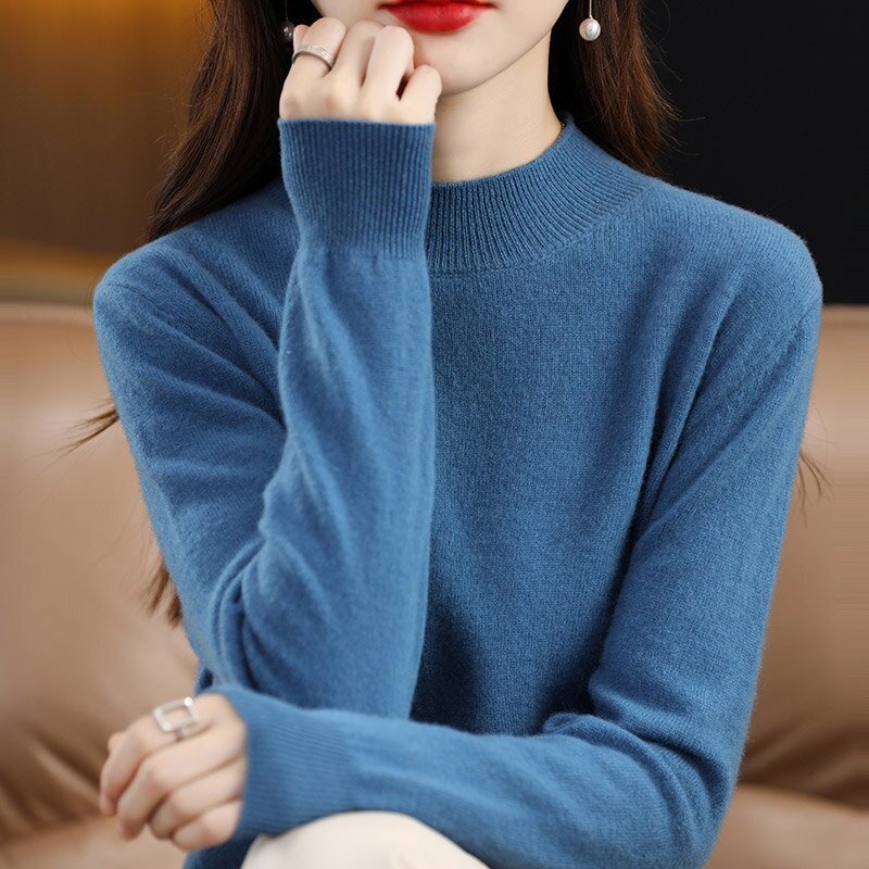 Picture of Bottoming Shirt Women's Knitted Sweater Women's Half-High Knitted Sweater Women's Cross-Border Knitwear Long-Sleeved Knitted Women's Bottoming Shirt Outer Wear