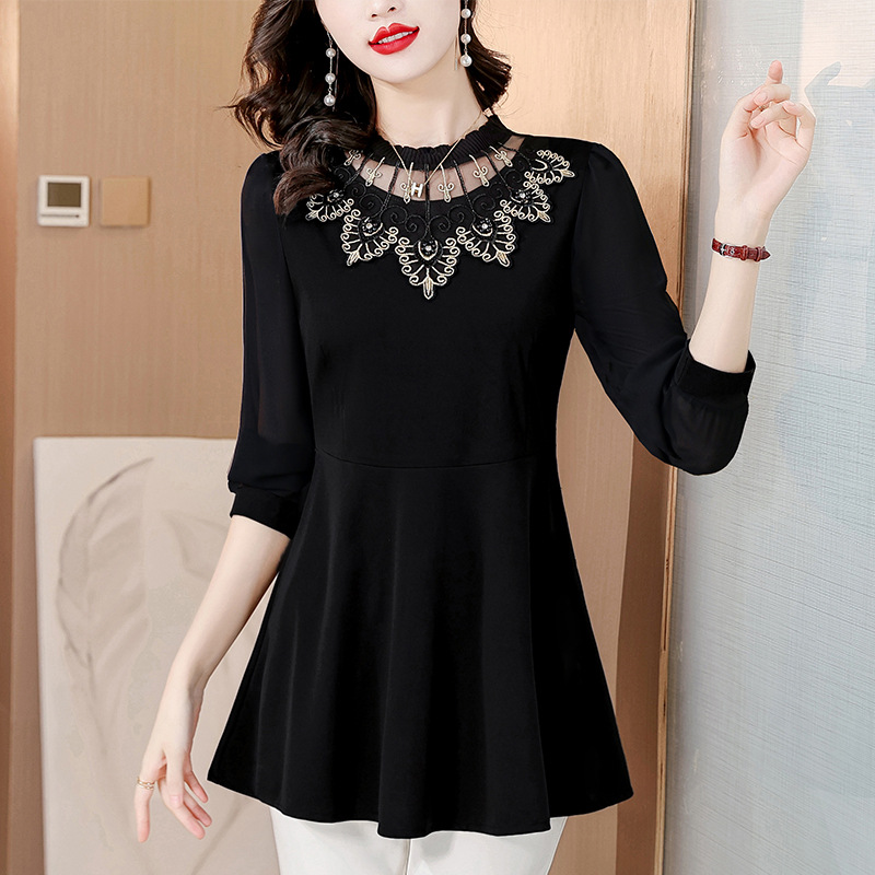 Picture of Real shot this spring's new waist skirt belly-covering long sleeve base shirt foreign style French top