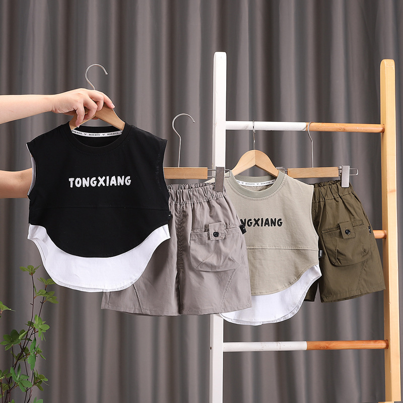 Summer Children's Vest Fashion Children's suit Children's Casual Wear Stitching Alphabet Vest Top Trendy Children's Suit