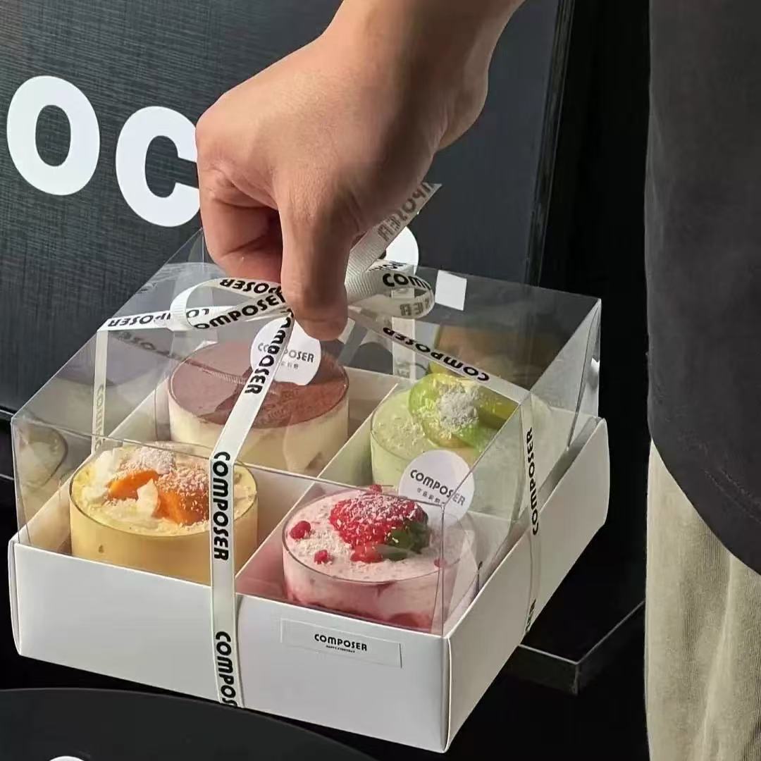 4 Gong Ge Dessert Cake Box 6 Ge Transparent Mousse Afternoon Tea Packing Box Puff Egg Tart Paper Cup West Point Packing Box