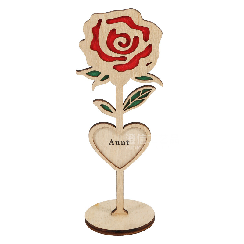 Picture of Father's Day Gift Wooden Ornaments Ins Style Rose Home Light Luxury Decorative Desktop Ornaments Wooden Crafts