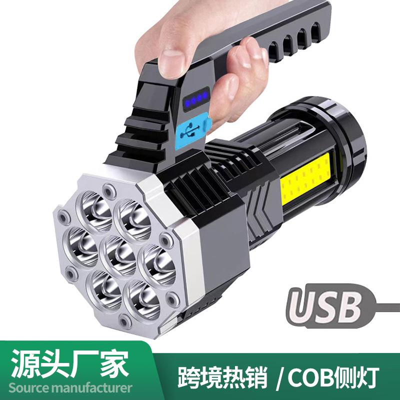 Cross-border led flashlight outdoor home portable cob side light multifunctional charging probe light portable lamp wholesale