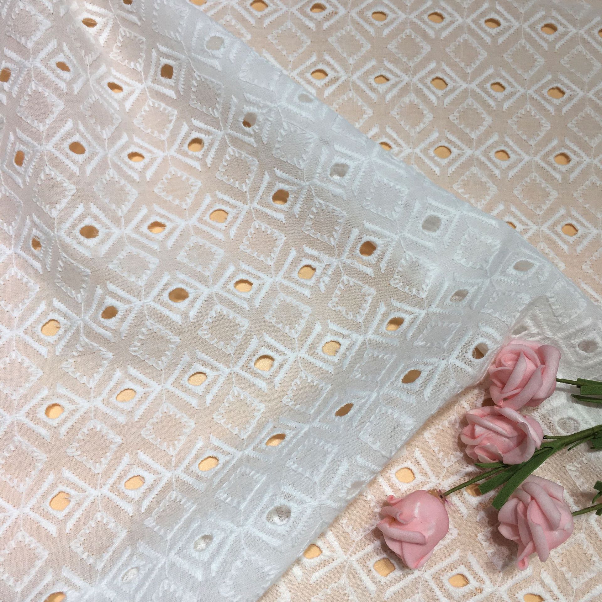 Picture of Lace Fabric ins Summer Embroidery Diamond Cotton Embroidery Fabric Women's Embroidery Perforated Hollow Embroidered Cloth