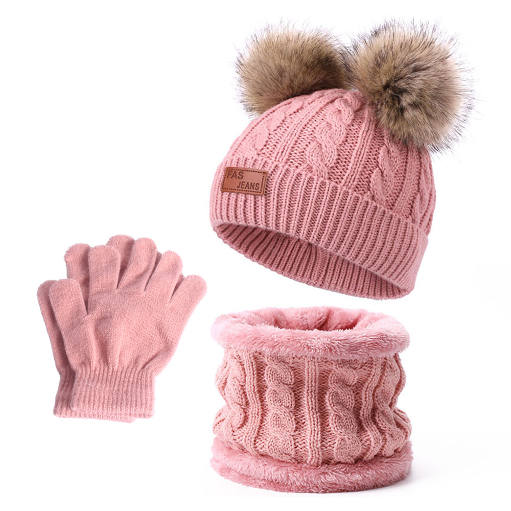 Picture of Winter Children's Neck Hat Two-Piece Pompom Baby Baby Knitted Hat Warm Wool Fleece-Lined Thickened Neck Set