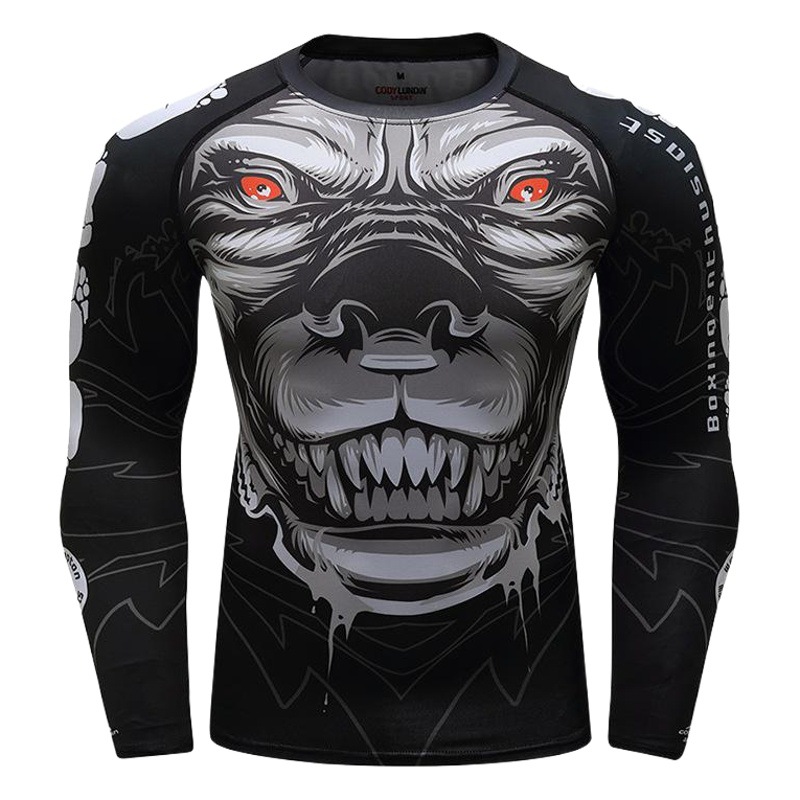 Autumn 3D digital printing men's tight training exercise fitness running long sleeve sweat fast drying long sleeve clothes