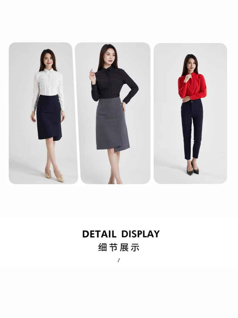 Picture of Elegant Commuter New Women's Long Sleeve Square Neck Single-Breasted Slim Fit Chiffon White Shirt